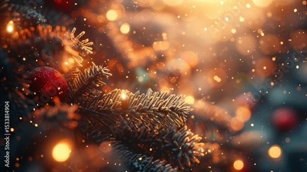 Obraz A beautiful Magical Christmas Tree adorned with glowing Lights and exquisite Ornaments