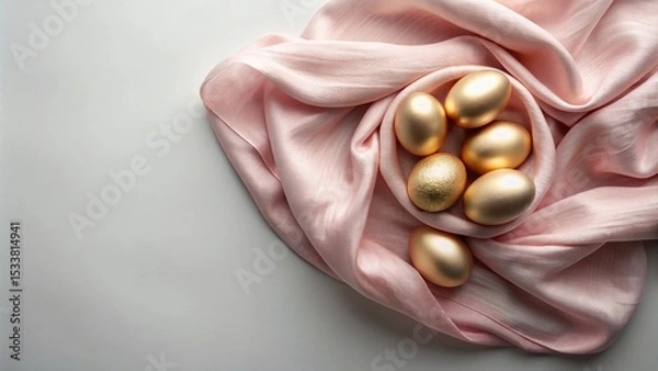 Obraz Elegant gold eggs nestled in blush pink silk fabric