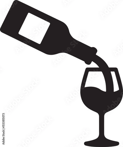 Fototapeta Silhouette vector of pouring wine from a bottle into a glass, perfect for bar, party, or wine-themed designs.