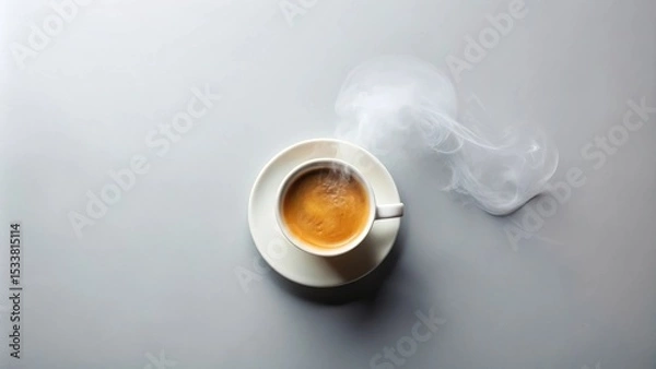 Obraz Aromatic espresso in a white cup with delicate steam rising on a light gray surface