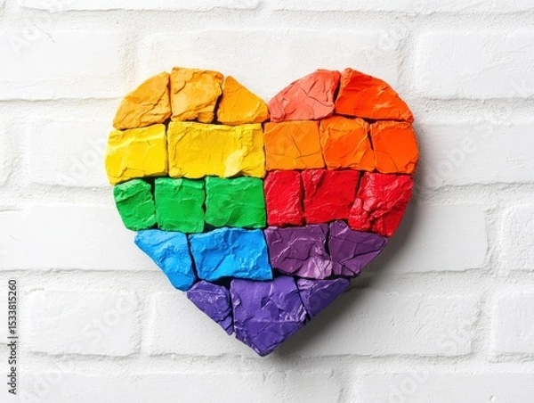 Obraz A heart shape painted in rainbow colors on a brick wall
