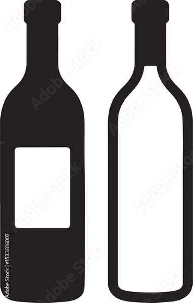 Fototapeta Silhouette vector of red and white wine bottle combo, ideal for winery, bar menu, or elegant beverage design.