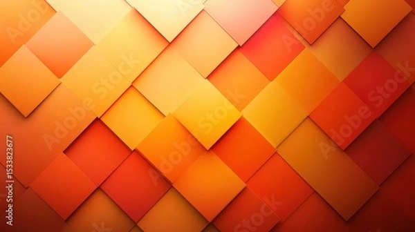 Fototapeta Abstract background with overlapping, layered squares of warm orange and red colors.