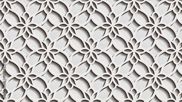 Fototapeta White decorative floral seamless pattern with embossed paper texture
