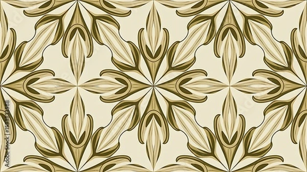 Fototapeta Seamless vintage floral pattern in beige and brown with symmetrical design
