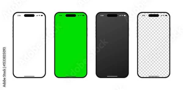 Obraz iPhone 16 Pro Max realistic mobile phone mockup with blank green screen, black and transparent display for advertisement and social media template. Smartphone vector illustration