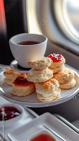 Obraz mid-flight tea service with scones and jam.