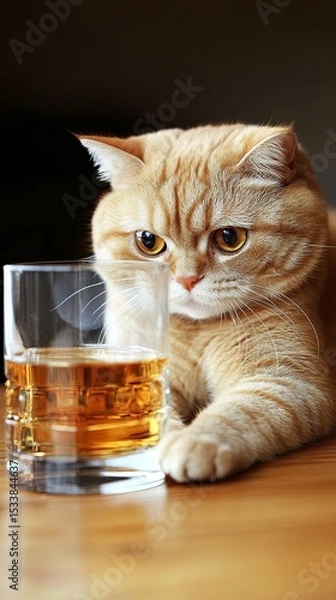 Obraz scottish fold cat with sweet liqueur.