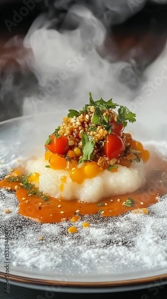Obraz keto meal served above clouds with garnish.