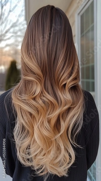 Obraz Thick ombre ponytail, rich brown to honey, soft beige.