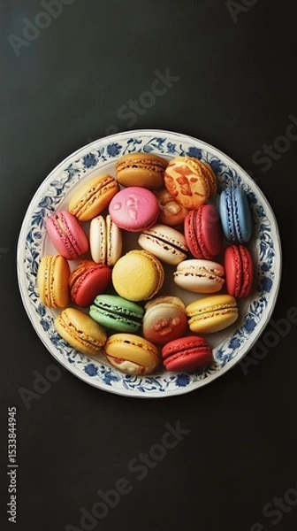 Obraz A collection of colorful macarons on a porcelain plate.