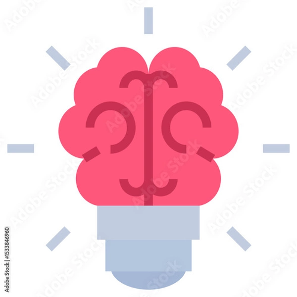 Obraz Brain Lamp Flat Icon, Artificial Intelligence Concept in flat design style