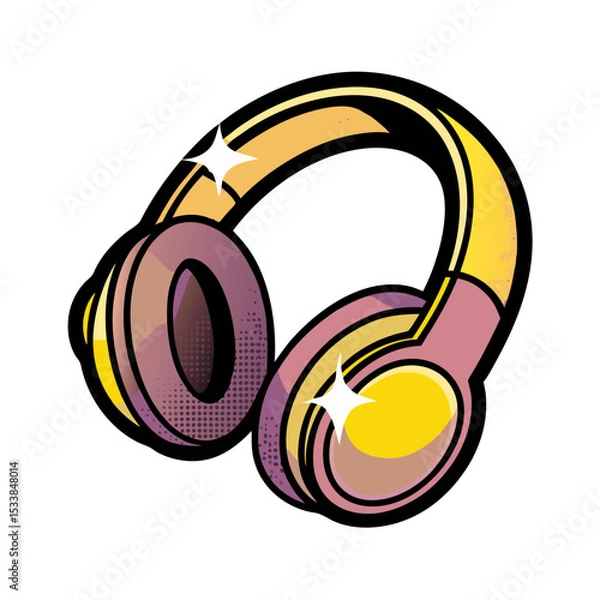 Fototapeta Colorful headphones illustrated in comic book style with pop art design, isolated vector image on transparent background  