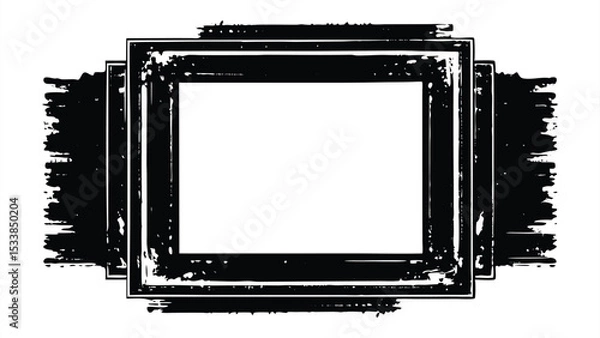 Obraz Set of distressed overlay grunge frame silhouette with black texture and paintbrush stroke. Black grunge frame border isolated on white background