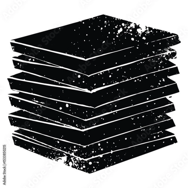 Obraz Stack of grunge rectangles with scuffed edges, stamp-like ink textures, and layered brush smears. Stack of black rectangular shapes isolated on white background