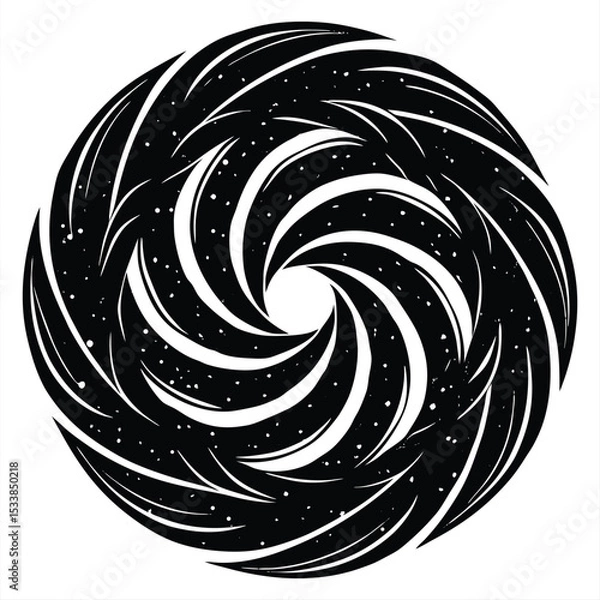 Obraz Wavy grunge lines twisted into abstract loops, featuring scratched surfaces and uneven paint fill. Abstract black and white swirl design isolated on white background