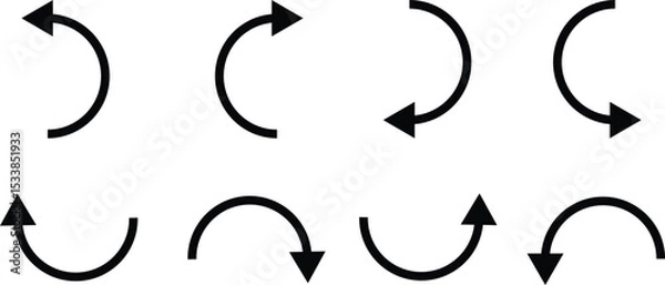 Obraz U turn arrow symbol icon set. Direction Icon Set. Go Straight This Way One Way Only U Turn Left and Right Black and White Arrow vector illustration. Editable Stroke