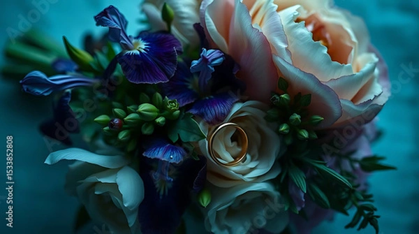 Obraz Moody Romantic Bouquet with Rings — Dark Cool Tones. 