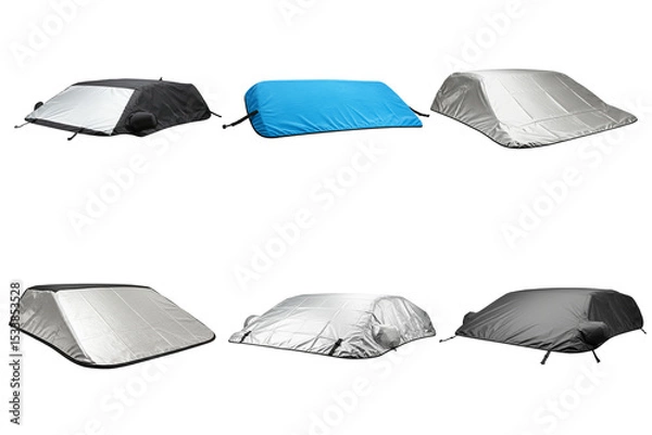 Obraz Car Windshield Snow Covers: A variety of car windshield snow covers in different colors and sizes, offering protection from winter weather.  