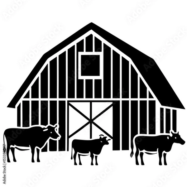 Fototapeta "Livestock Barn Vector | Generative AI & Linocut Silhouette Farm Design"