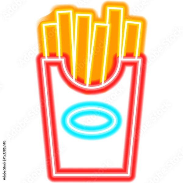 Fototapeta French Fries Neon Sign. Fried Potato Glowing Symbol. Vector Illustration of Fast Food Promotion Object.