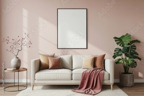 Fototapeta interior with sofa. mock up poster frame in the wall