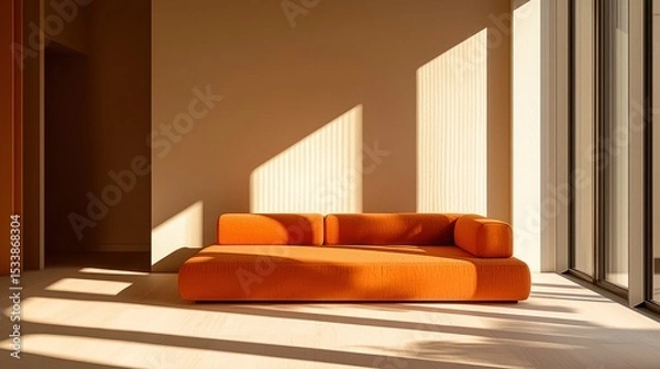 Obraz Sunlit Orange Sofa in Minimalist Interior