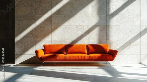 Obraz Orange Sofa in Sunlit Modern Interior