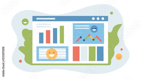 Fototapeta Illustration of a dashboard with charts, graphs, and smiley faces on a colorful background design