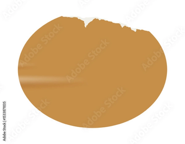 Obraz Vintage brown sticker has an oval shape with a ripped paper edge. Retro promotional blank element with aged, worn look in grunge texture. Wrinkled old shape for scrapbook designs, print, poster.	