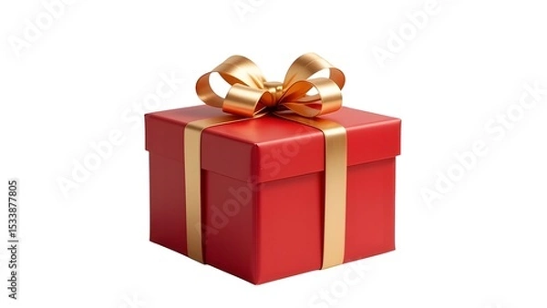 Obraz A red gift box with a golden ribbon and bow isolated on a white background for a special occasion