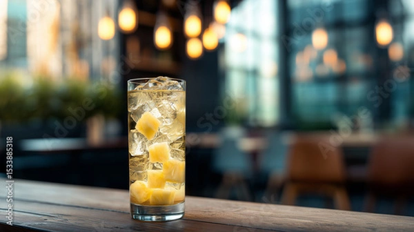 Obraz カットパイナップル入りの濃厚フルーツジュース | フレッシュ感