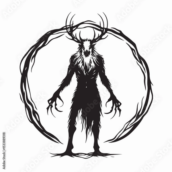 Obraz Scary Wendigo Image Vector. Black and white Wendigo Image Vector on white background.