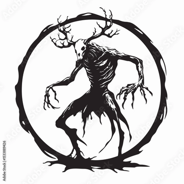 Obraz Scary Wendigo Image Vector. Black and white Wendigo Image Vector on white background.