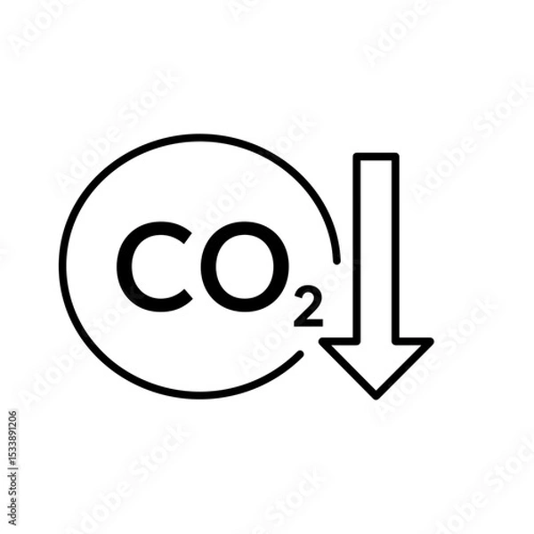 Fototapeta CO2 reduction symbol with downward arrow in minimalist design  