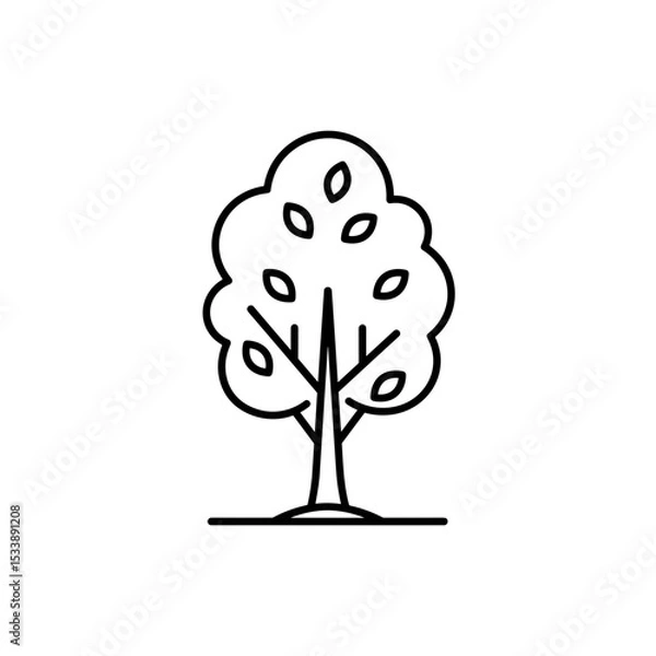 Fototapeta Simple tree illustration in black and white line art style  