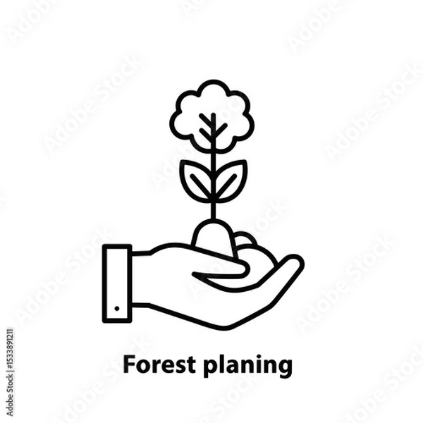 Fototapeta Hand holding small tree seedling in minimalist line art style  