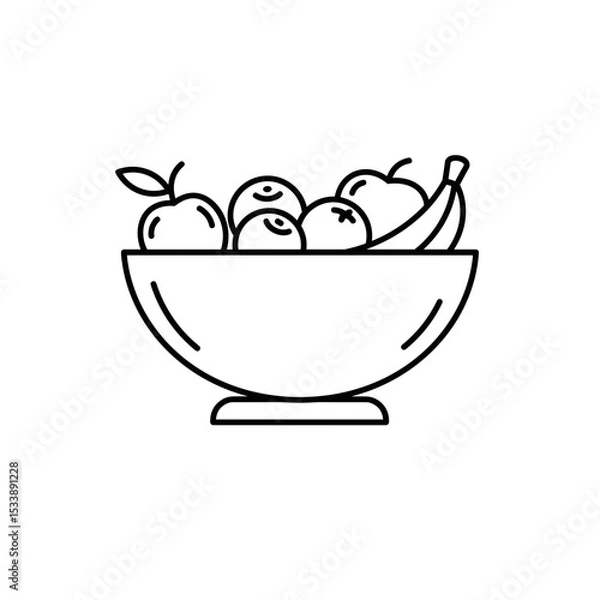 Fototapeta Bowl of assorted fruits including apples and bananas in line art  