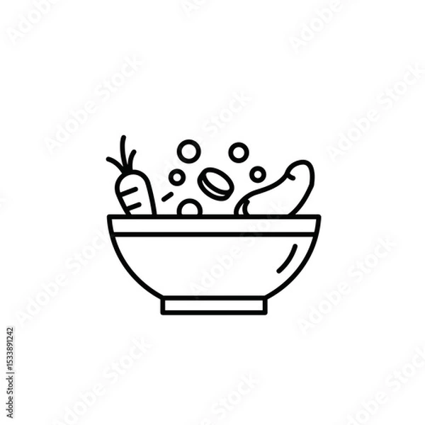 Fototapeta Bowl of vegetables with carrots and cucumbers in minimal style  