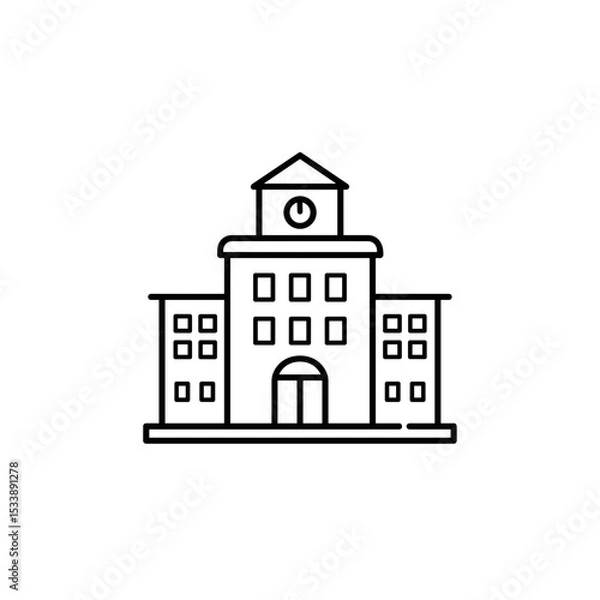 Fototapeta Outline of a building with a clock tower in minimalistic style  