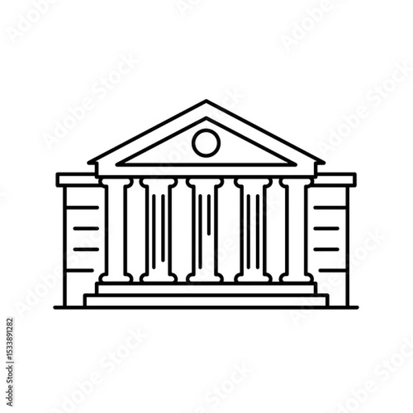 Fototapeta Simple line drawing of an ancient building with columns and pediment  