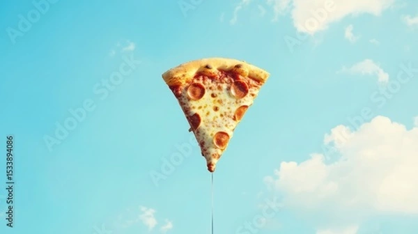 Fototapeta Pizza slice balloon floats in sky