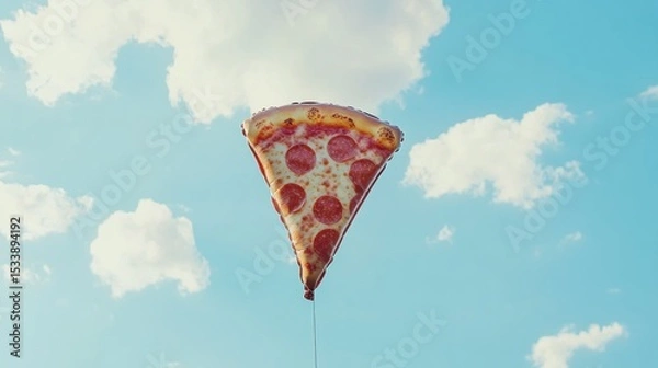 Fototapeta A pizza slice balloon floats in the sky