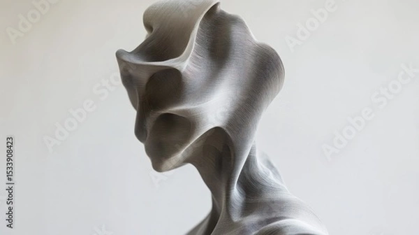 Fototapeta Abstract sculpted head, draped form, grey tones.  Intricate, flowing lines