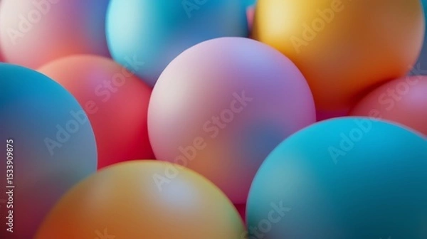Fototapeta 3D rendering of a bunch of pastel-colored balls. The balls are of different sizes and are positioned in a random order.