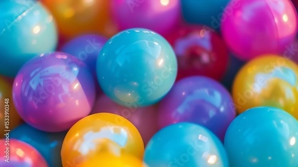 Fototapeta Colorful balls of various sizes. The balls are in a variety of colors, including red, blue, green, yellow, and pink.