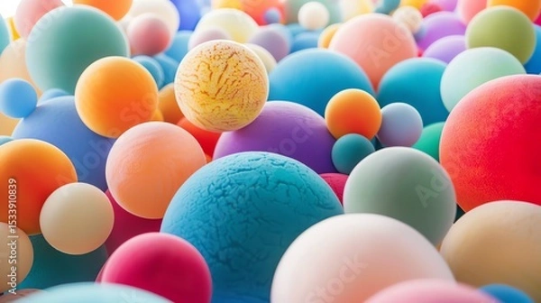 Fototapeta 3D rendering of a colorful collection of spheres. The spheres are of different sizes and colors, and they appear to be floating in a white space.