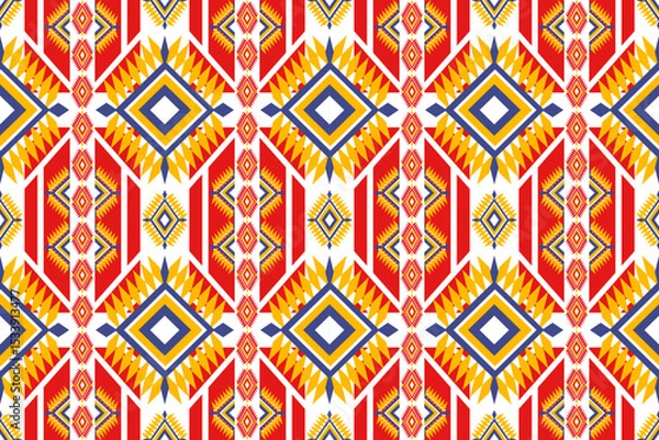 Obraz Vibrant Geometric Textile Design Red Yellow Blue Ethnic Pattern Seamless Repeat