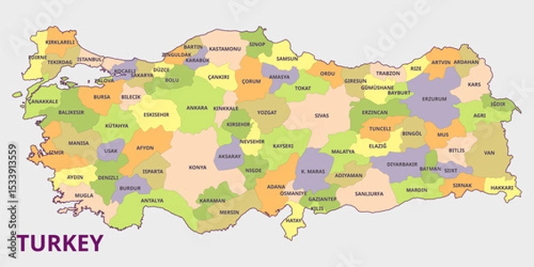 Obraz Map of Turkey with Provinces