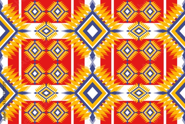 Obraz Vibrant Geometric Pattern Seamless Design Red Yellow Blue White Textile Fabric Print